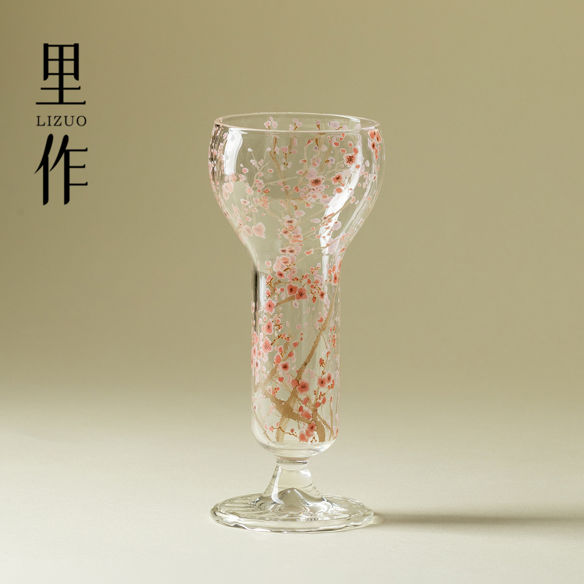 里作 梅暄高硼硅玻璃高脚杯手工绿茶杯品茗杯女士个人专用主人杯