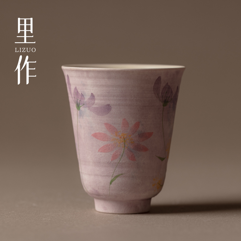 里作纯手绘繁花品茗杯女士专用喝茶茶杯日式功夫茶具主人杯小杯子