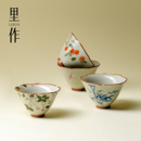 里作家用品茗杯功夫茶具主人杯纯手绘茶杯单杯粉兰花斗笠杯个人杯