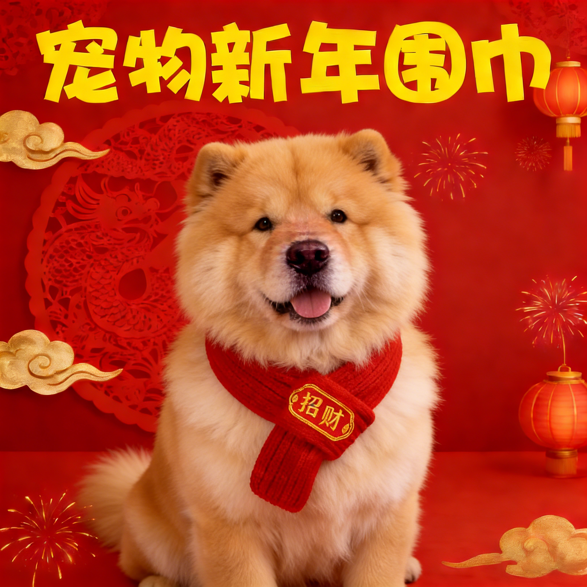 松狮犬专用狗狗新年喜庆围脖宠物配饰装饰品围巾口水巾大型犬大狗