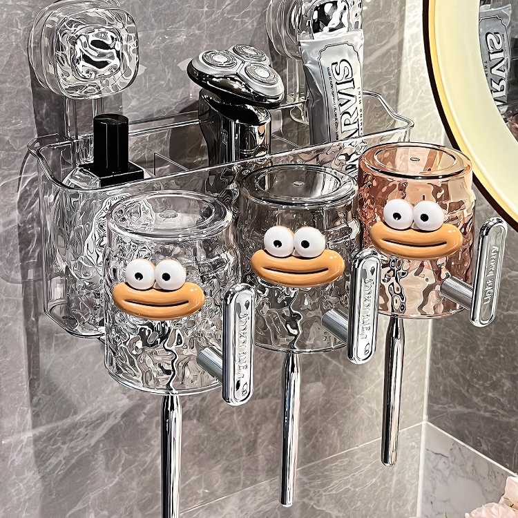 吸盘牙刷置物架壁挂式免打孔牙刷架新款卫生间刷牙杯漱口杯架子