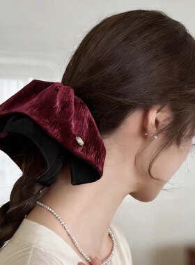红色丝绒法式裙摆马尾夹秋冬显发量饱满后脑勺半扎抓夹复古鲨鱼夹
