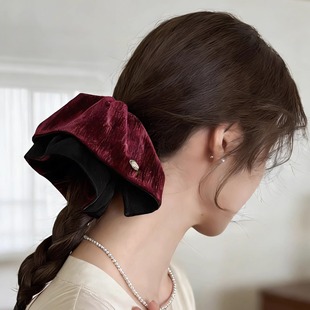 红色丝绒法式裙摆马尾夹秋冬显发量饱满后脑勺半扎抓夹复古鲨鱼夹