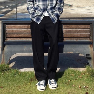 CHANWAS重磅直筒宽松垂感中线抽绳百搭（复合面料）休闲西裤长裤