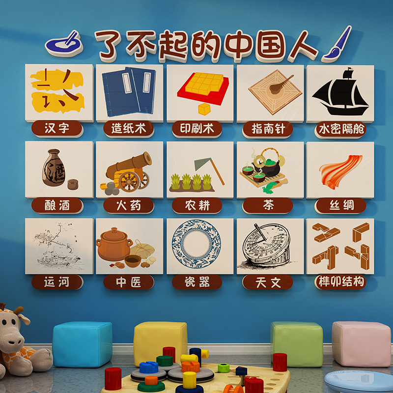 中国传统文化墙贴纸科技幼儿园环创主题材料成品走廊楼梯装饰布置
