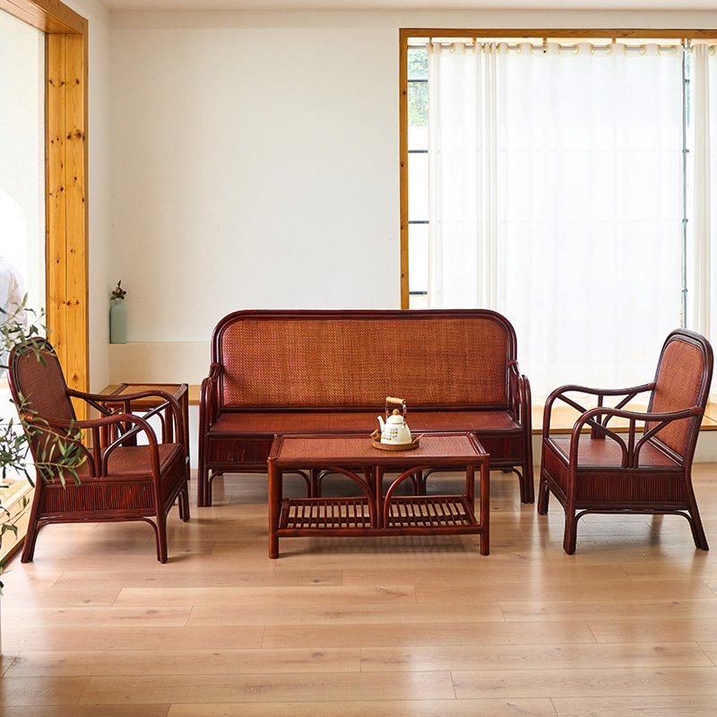 高端藤椅藤器天然真藤托腰藤沙发客厅幸福安康藤沙发五件套单人沙