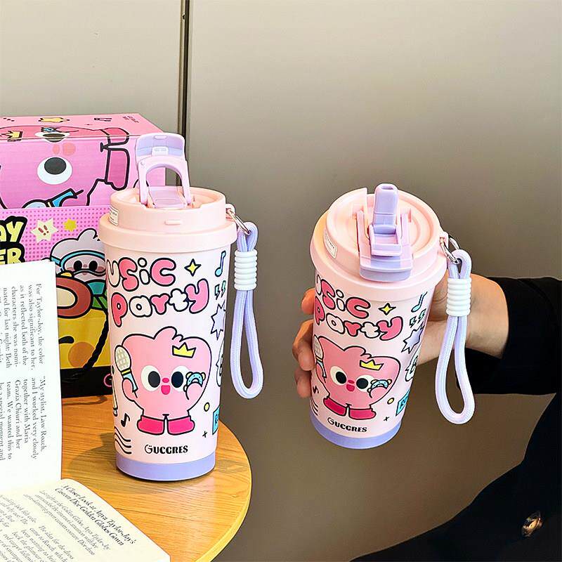 咖啡杯陶瓷内胆保温杯可携式水杯女生可爱生日礼物吸管杯随行杯子