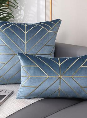 欧式刺绣抱枕丝绒腰枕床头靠枕样板房客厅沙发靠垫蓝色靠包长方形