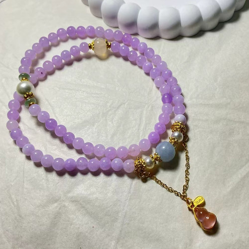 铃铛串珠双层叠戴手链女款2025新款转运仿紫水晶手串-S1386