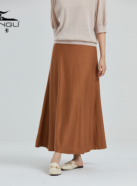 东黎 山羊绒 春夏精纺女士高腰伞裙针织显瘦A字摆百搭半身裙 4213