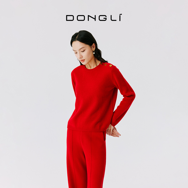 东黎纯山羊绒圆领强缩绒套头衫