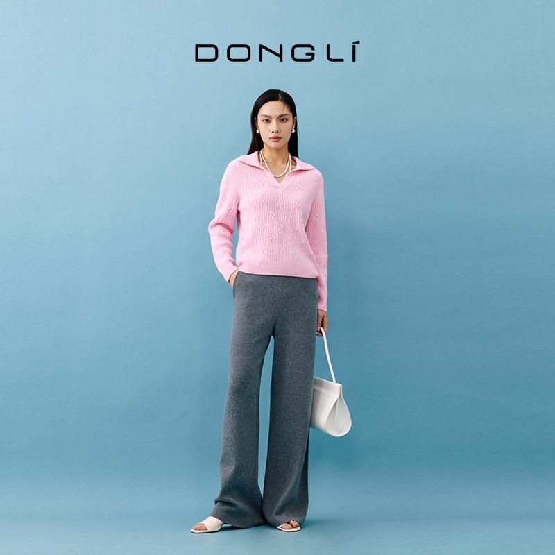 东黎100%山羊绒V领绞花套头衫