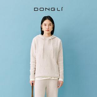 针织衫 东黎 女士菱格纹宽松套头连帽衫 秋冬重磅厚款 100%小山羊绒