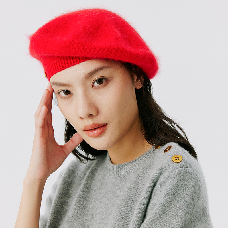 东黎纯山羊绒拉绒贝雷帽女