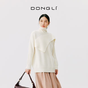 秋冬重磅加厚前胸不规则针织贴片女士高领套衫 东黎 100%小山羊绒