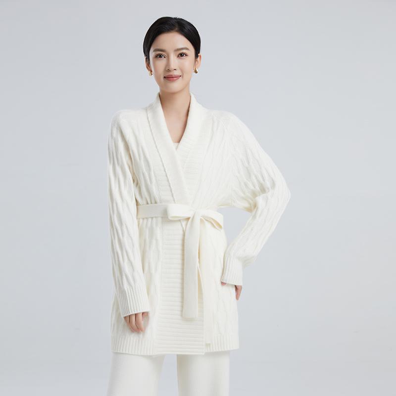 东黎100%山羊绒绞花针织开衫外套