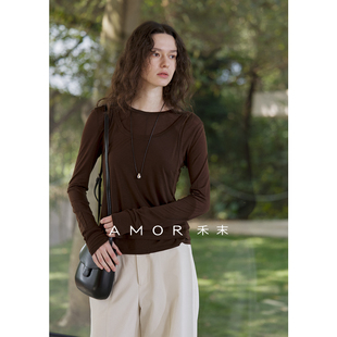 打底背心叠穿上衣两件套女 圆领长袖 AMOR禾末 醋酸莱赛尔面料修身