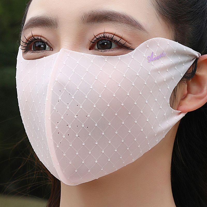 春夏季格子小冰皮护眼角轻薄户外防紫外线女高颜值护眼角防晒口罩