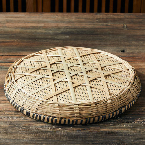 米筛竹编竹制品竹筛子弧底竹匾加固竹簸箕家用晾晒无孔圆簸箕收纳
