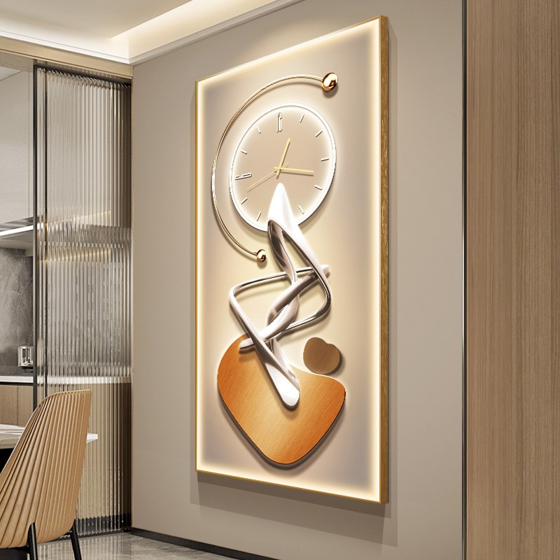 玄关装饰画带时钟表高级感LED灯画进门入户挂画轻奢走廊过道壁画