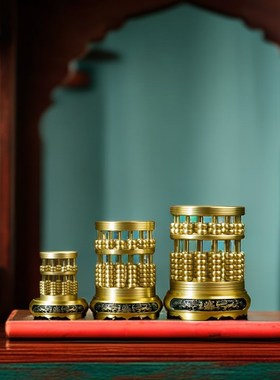 黄铜算盘笔筒铜中式摆件桌面创意礼物铜艺术品家居装饰品摆件