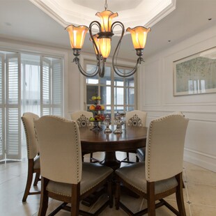 盈靓美式酒店民宿别墅家用餐厅玻璃吊灯3+2头简约美风格卧室奢华