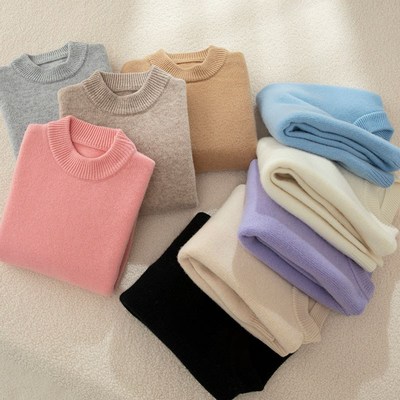 秋冬儿童羊毛衫100羊毛半高领女童中大童毛衣加厚保暖校服打底衫