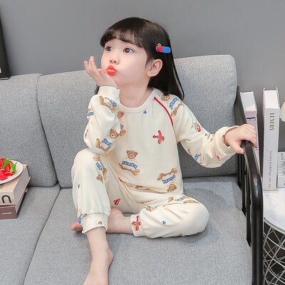 女童睡衣春秋婴幼儿童全棉高腰护肚秋衣秋裤男童女宝宝纯棉家居服