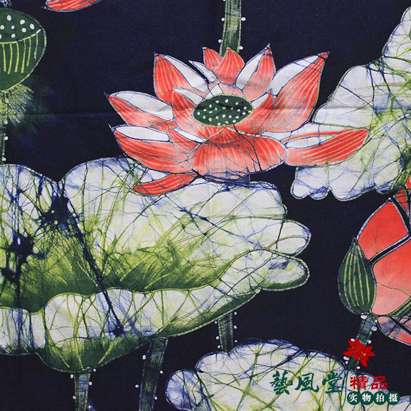 手绘蜡染画大荷花门帘客厅餐厅茶艺咖啡屋特色装饰布艺玄关隔断帘图片