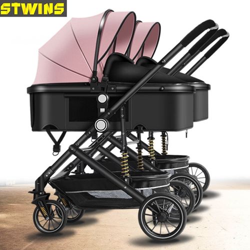 高景观双胞胎婴儿车双向可坐可躺轻便折叠新生儿双人儿童推车