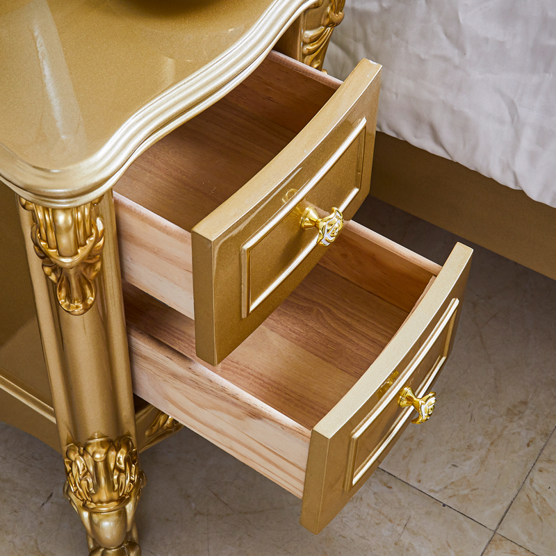 欧式床头柜 美式别墅白色描金置物柜卧室雕花奢华床边柜子收纳柜