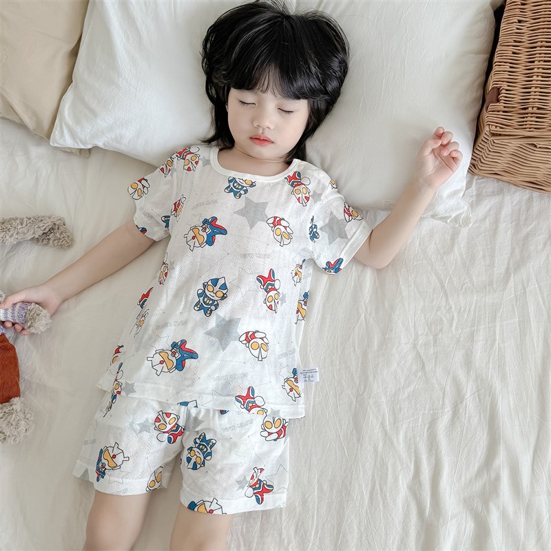 夏季儿童睡衣薄款短袖短裤套装宝宝家居服网眼男女童空调服竹纤维