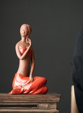 辉道 中式侍女美女仕女创意陶瓷人物摆件客厅电视柜玄关软装工艺
