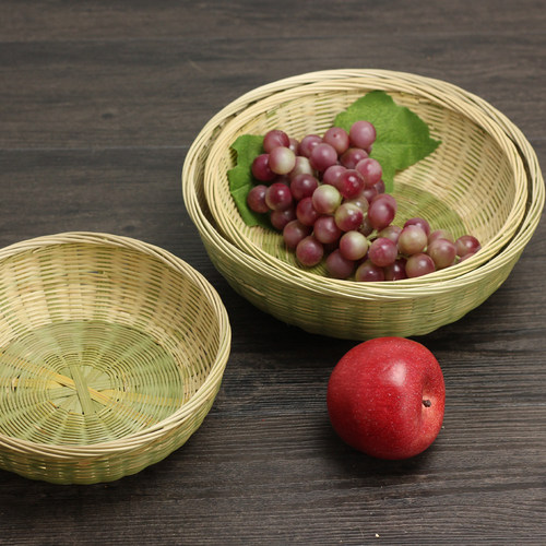 手工圆形竹编篮筐簸箕篮馒头篮家用收纳藤编洗菜篮果篮