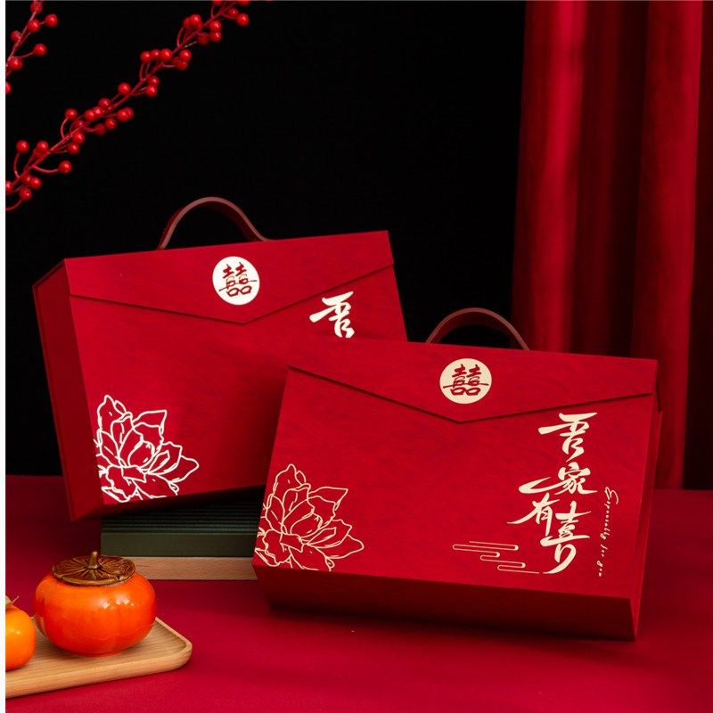喜糖盒结婚订婚喜宴翻盖手提盒宾客回礼高端礼物盒伴手礼盒空盒