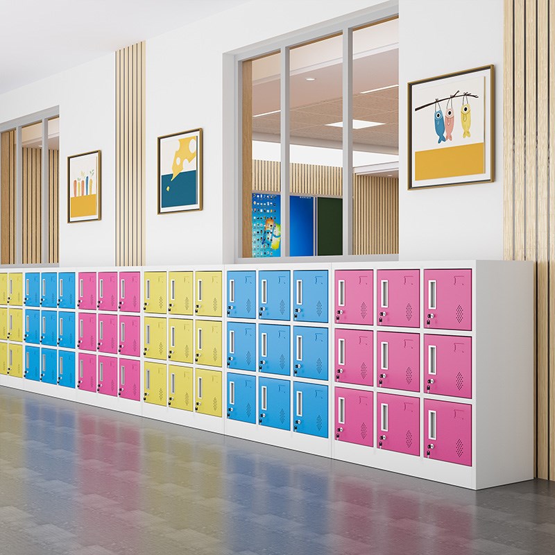 幼儿园书包柜教室学生小柜子铁皮彩色更衣柜子储物柜带锁收纳柜
