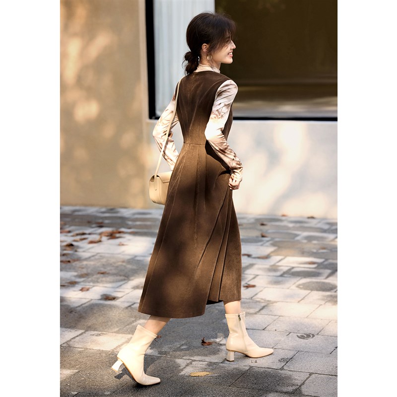 XWI欣未新中式国风连衣裙套装女2024年秋冬新款优雅打底衫两件套