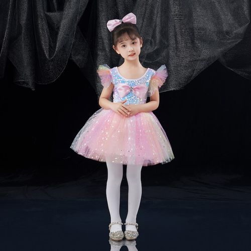 儿童演出服蓬蓬纱裙亮片幼儿园舞蹈表演服女孩公主裙连衣裙礼服新