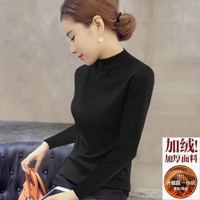 加绒加厚毛衣女春秋冬设计感一体绒针织打底衫内搭白色半高领上衣