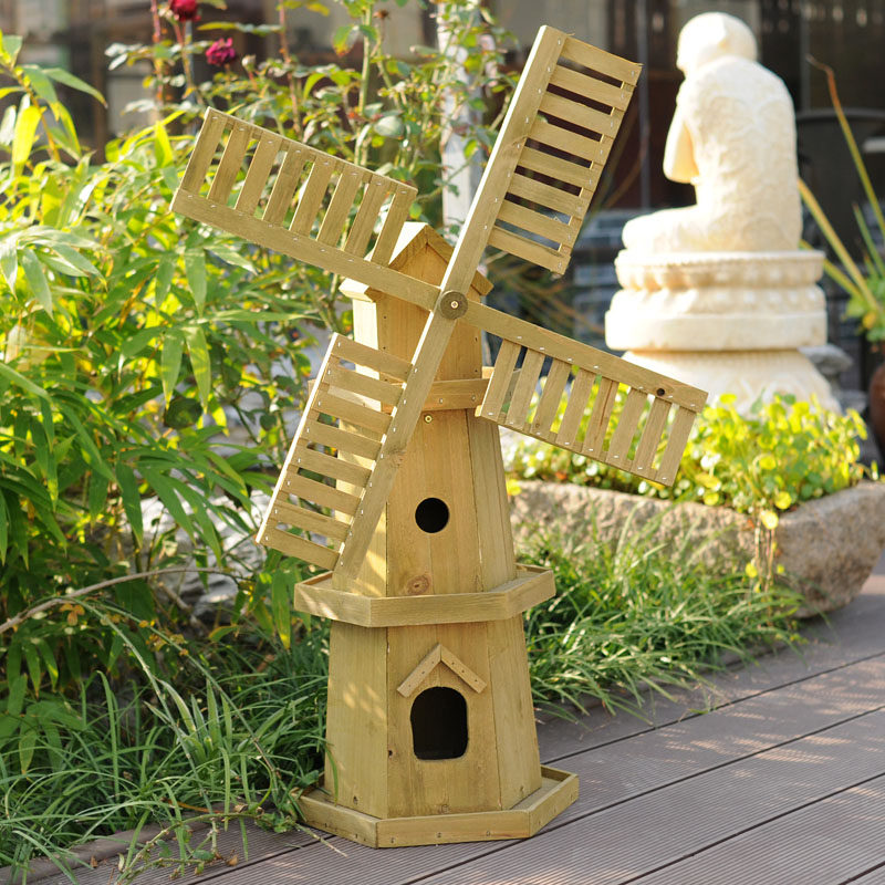 风车花架室内外阳台木质客厅实木落地式欧式田园造景装饰拍摄道具