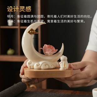 东方泥土《月来越好》陶瓷月亮工艺品摆件中式好寓意客厅桌面装饰