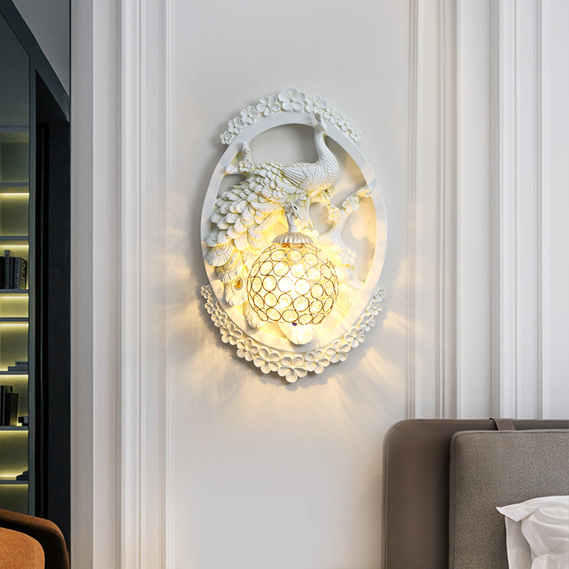 欧式复古孔雀装饰创意壁灯网红楼梯过道卧室床头客厅电视墙壁画灯