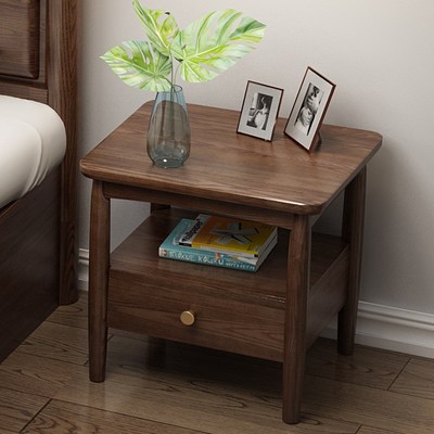 全实木北欧轻奢白蜡木简约床头柜胡桃色储物收纳柜边柜木蜡油家具