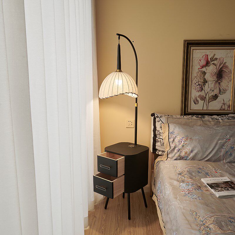 氛围感卧室复古风落地灯床头柜台灯一体装饰置物黑色客厅沙发台灯