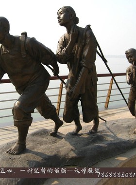 户外铸铜拉纤人物雕塑铜雕民俗民风纤夫雕像玻璃钢仿铜人像定制做