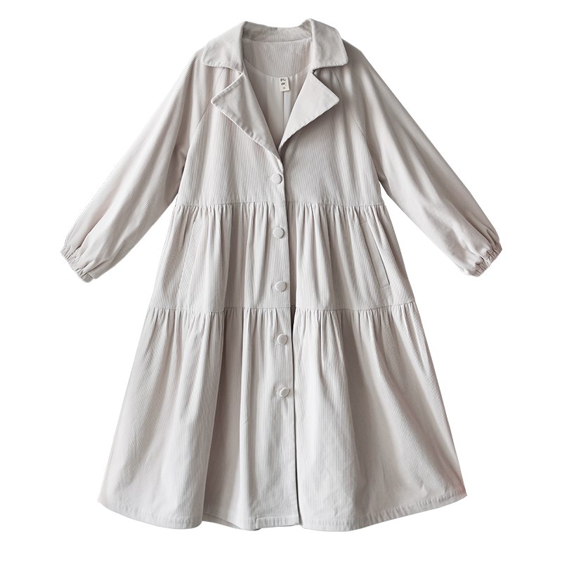 忆旧【远朝归】文艺灯芯绒风衣外套女灯笼袖中长款大衣女款春秋季