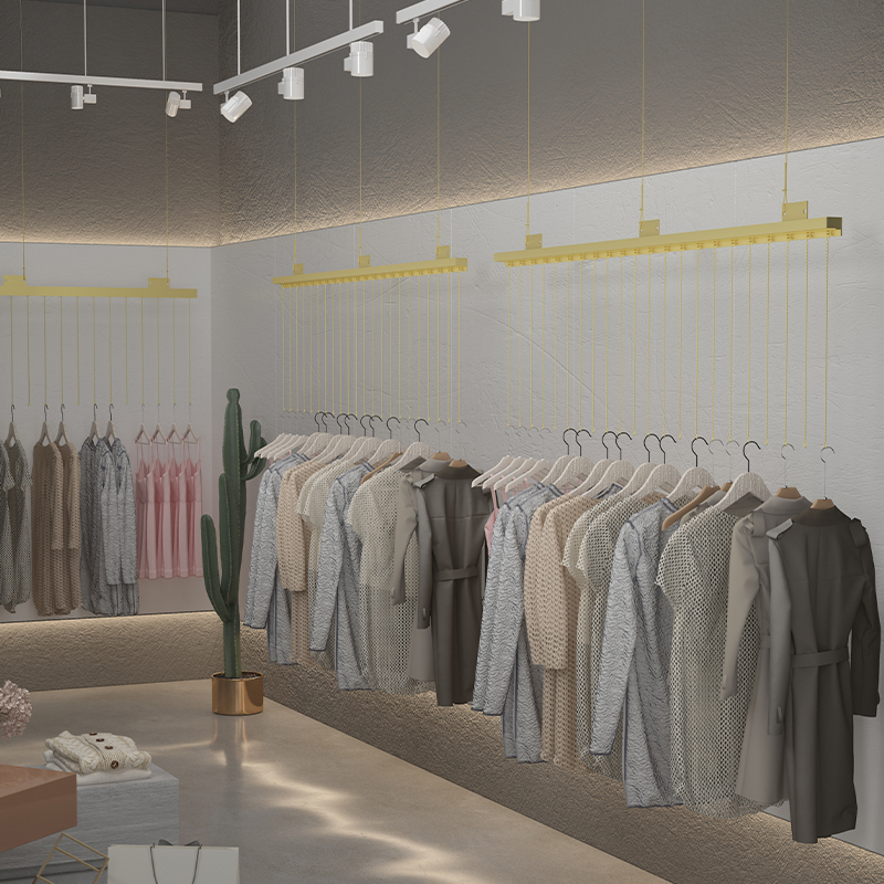 简约时尚货架展示架男女服装店吊顶悬挂陈列架铁艺吊挂式潮流货架