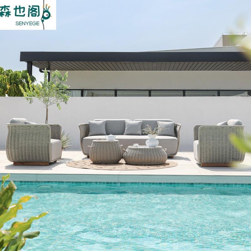 户外藤编沙发别墅露天阳台防水防晒阳光房民宿编织休闲藤沙发组合