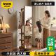 安居客实木旋转穿衣镜落地可移动全身镜家用中古卧室试衣镜衣帽架