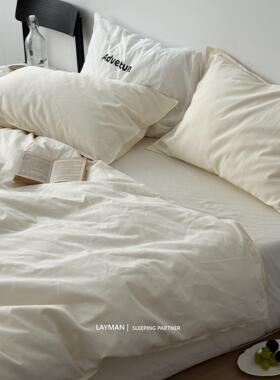 Layman外行 秋冬加厚100支纯色简约保暖贡缎长绒棉磨毛四件套A类